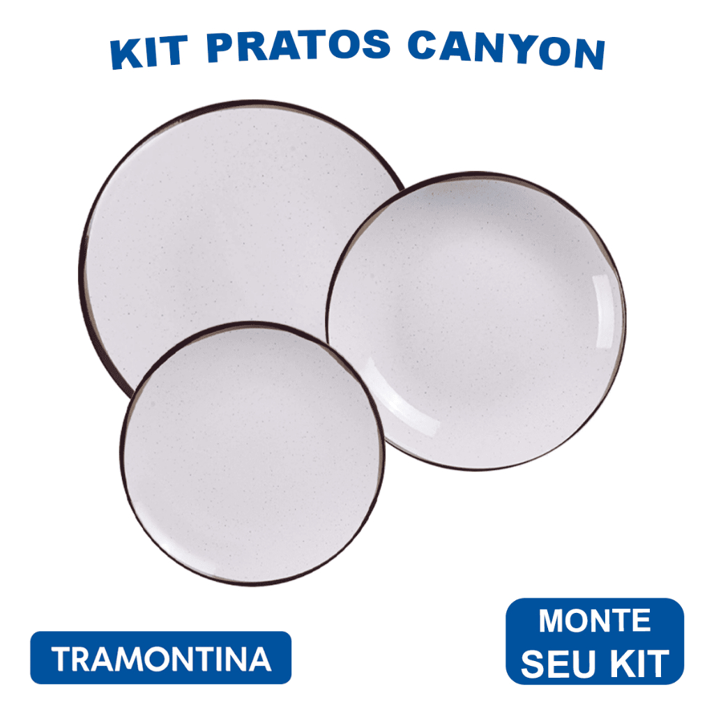 Aparelho de Jantar Canyon Jogo de Pratos Rasos, Fundo e Sobremesa em Porcelana Decorada Tr...