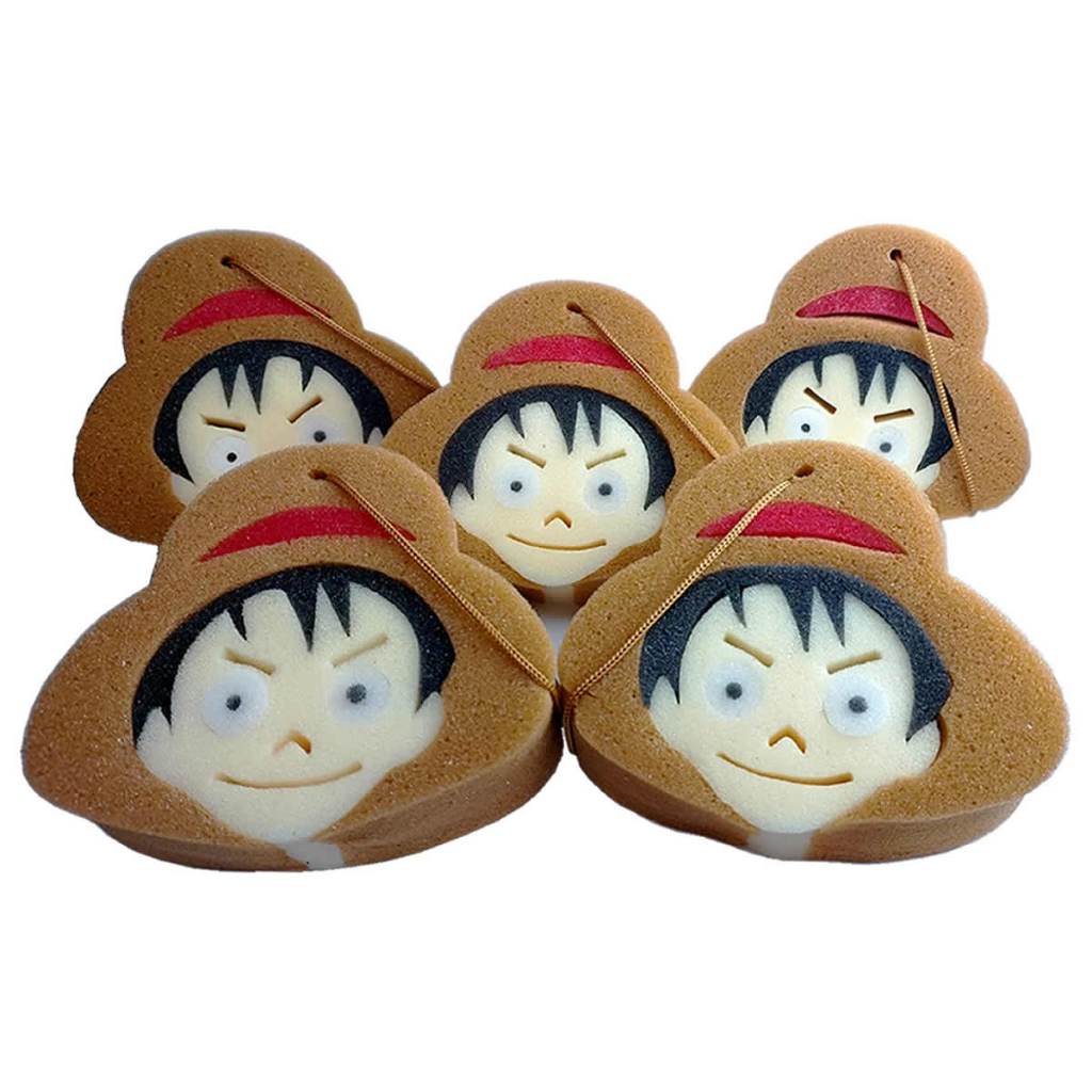 Esponja De Banho Bucha Infantil de Espuma Kit 5 unidades Personagem One Piece Lembrancinhas com Design Wanted e Luffy