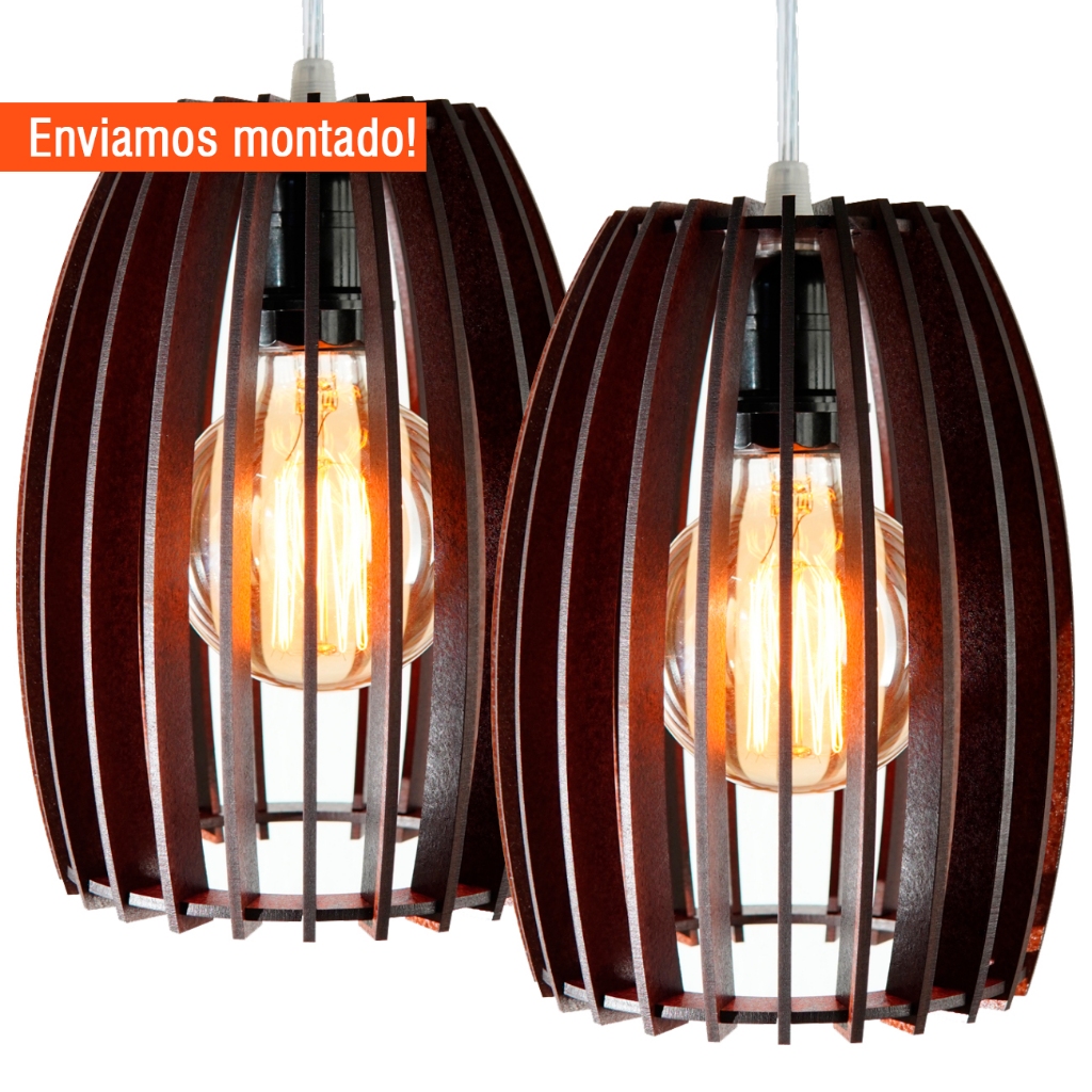 Kit 2 Pendentes Luminária Sala Cozinha Área Gourmet em MDF Enviamos Montado Achadinhos da Shopee