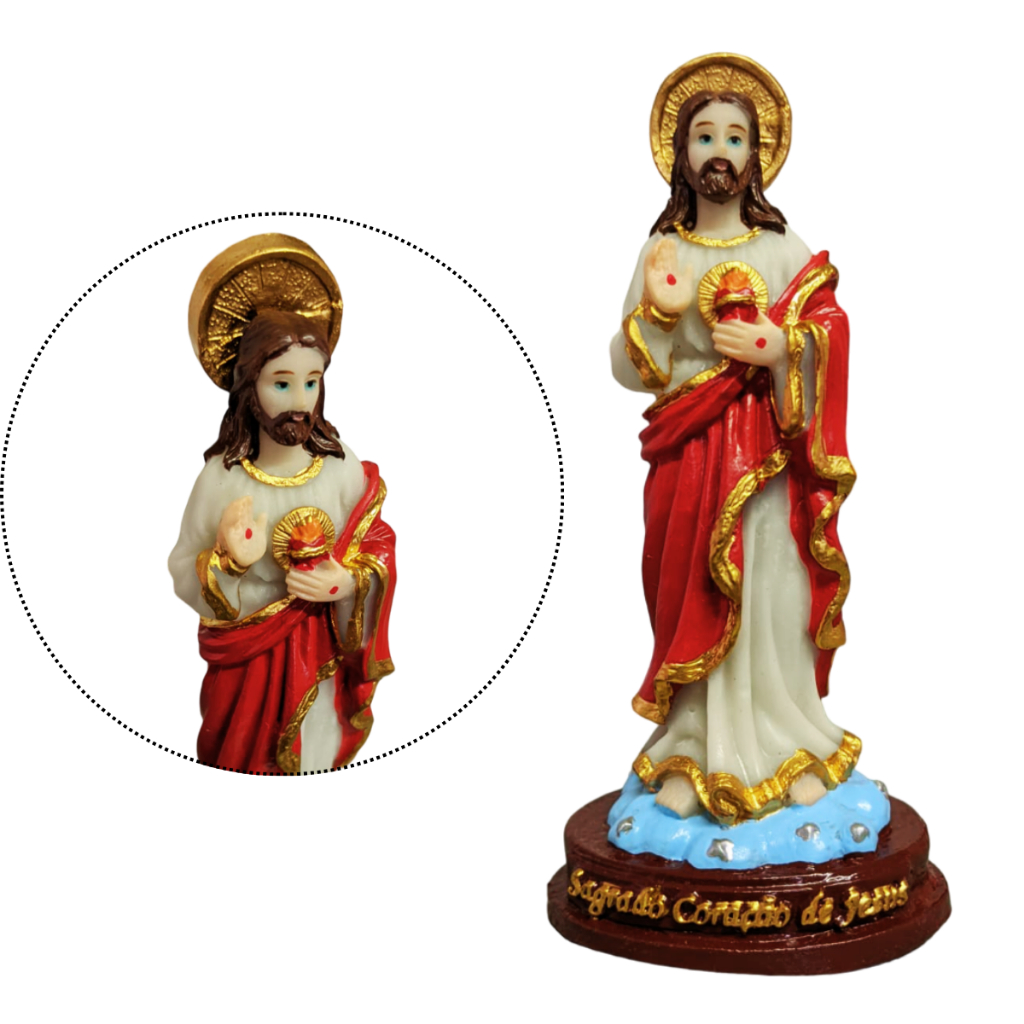 Imagem Sagrado Coração de Jesus 12 cm Resina - Escultura LUXO em Oferta na Shopee