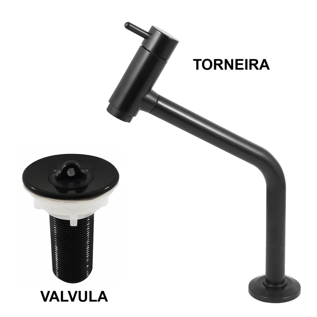 Torneira Para Banheiro Preto Black ABS Cuba Lavatório 45 graus Bancada Link + Valvula Lavatorio