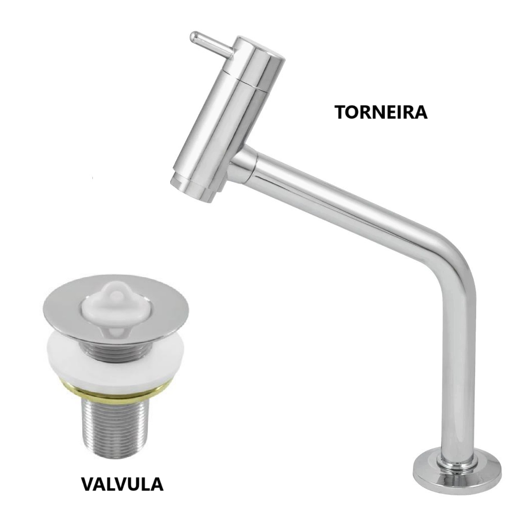 Torneira Para Banheiro Cromada ABS Cuba Lavatório 45 graus Bancada Link + Valvula Lavatorio Cromada