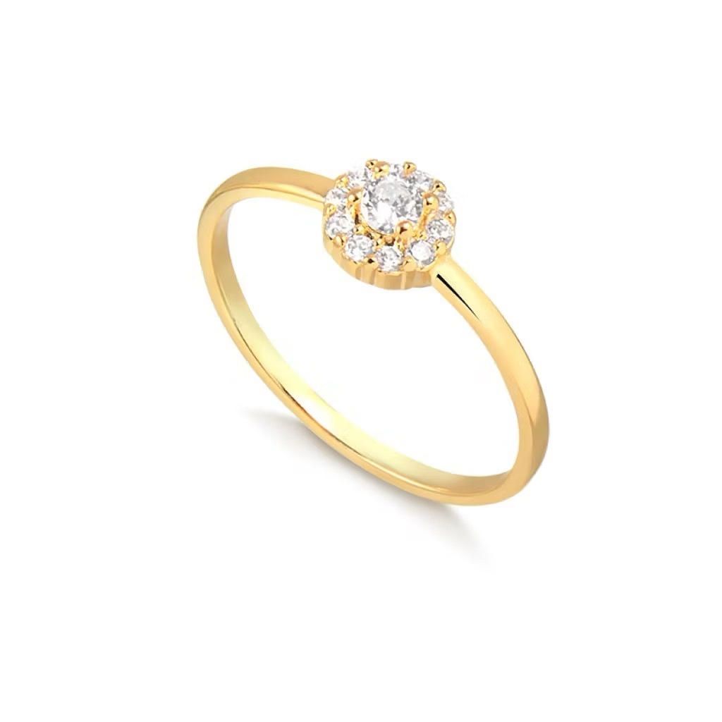 Anel Mini Chuveirinho Cravejado com Zircônia Banhado a Ouro 18K e prata 925- Semi Joia