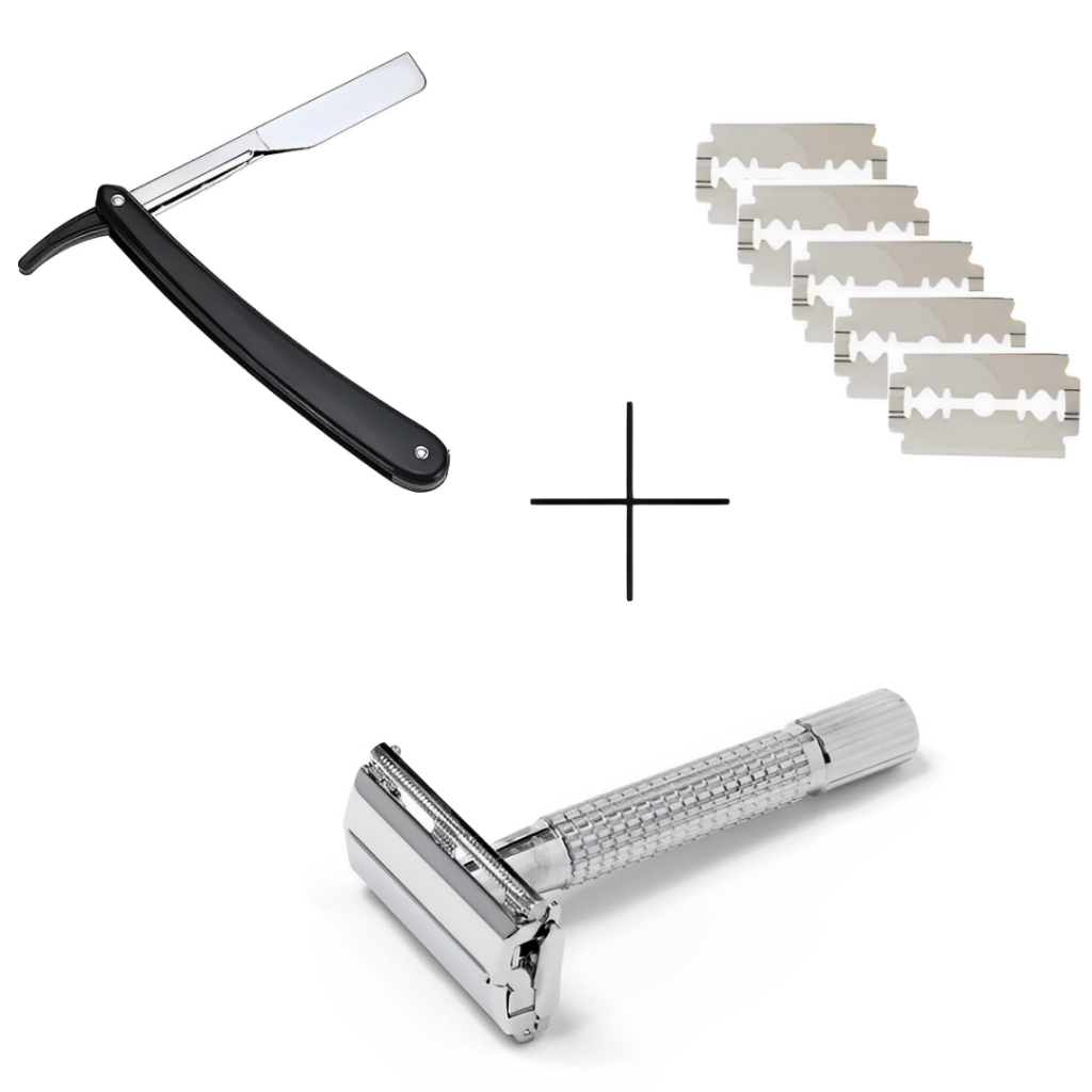 Kit Navalha Barbeiro Profissional + Aparelho de Barbear Retrô Clássico + 5 Lâminas Aço Inox em Oferta na Shopee