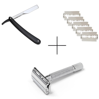 Kit Navalha Barbeiro Profissional + Aparelho de Barbear Retrô Clássico + 5 Lâminas Aço Inox em Oferta na Shopee