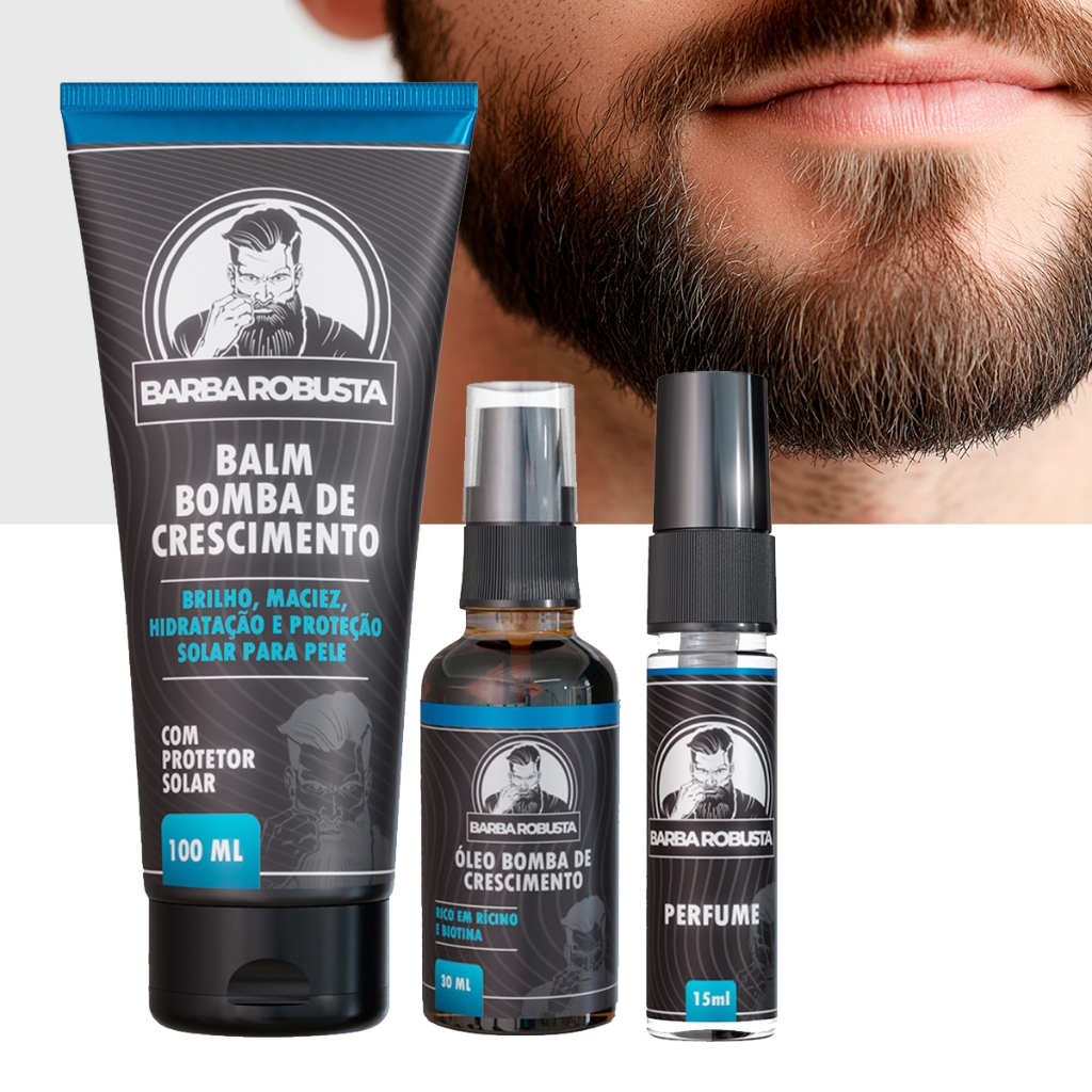 kit Barba Robusta Produtos Cuidados para Barba Balm Hidratante + óleo + perfume
