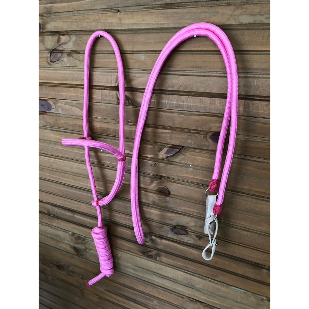 Kit Feminino Rédea De Poli Rosa + Cabresto 7 Nós Corda Poli