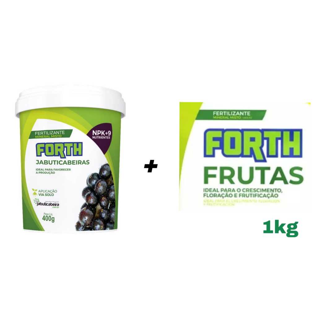 kit forth jaboticaba pote 400g original + refil em saco de 1kg de forth frutas fertilizante adubo sintético