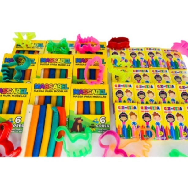 Kit 30 Cxs Massinha De Modelar + 30 Mini Giz + 30 Revista Colorir + 60 Cortador Lembracinha Infantil em Oferta na Shopee