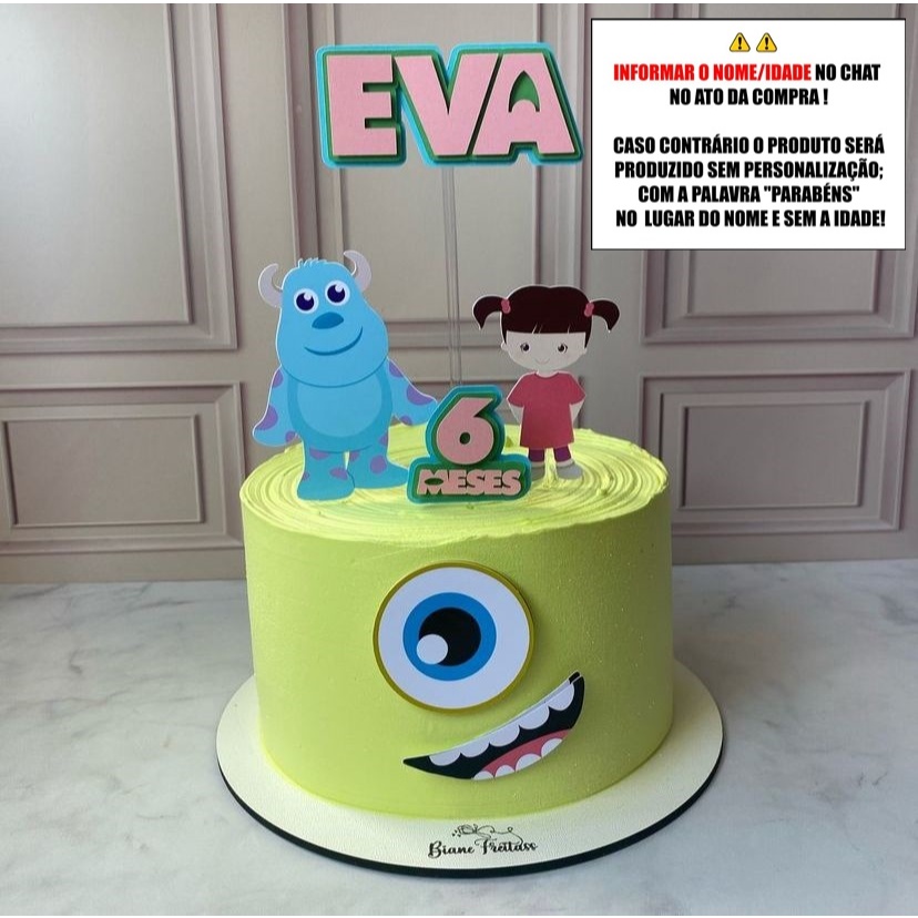 Topo de Bolo - Topper de Bolo Personalizado Aniversário Mesversario Monstros SA 2