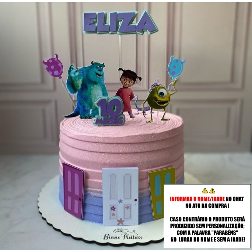 Topo de Bolo - Topper de Bolo Personalizado Aniversário Mesversario Monstros SA 2