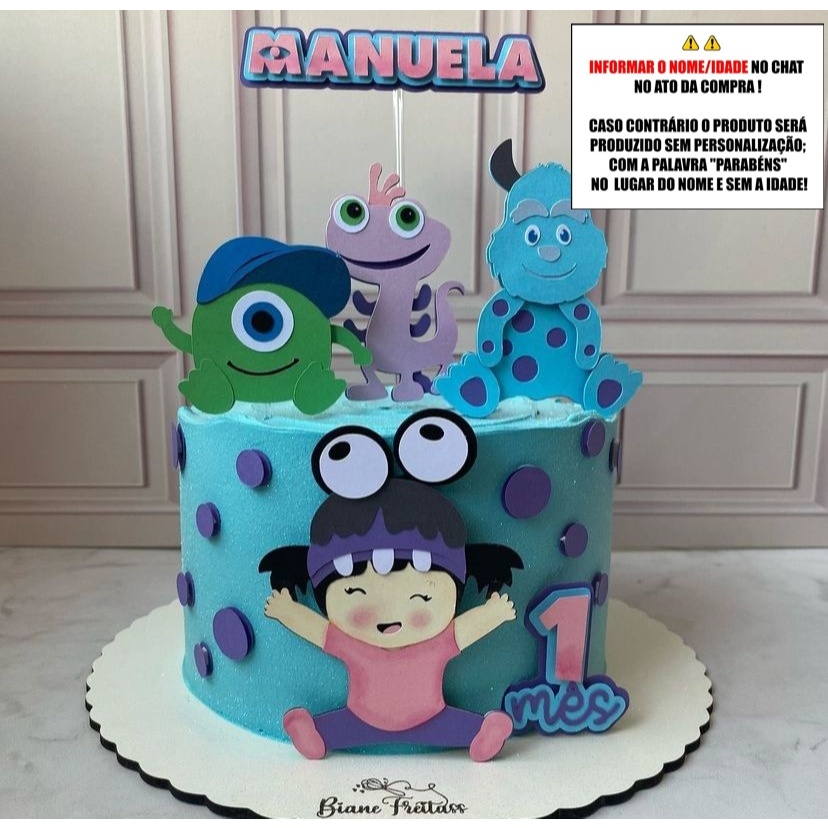 Topo de Bolo - Topper de Bolo Personalizado Aniversário Mesversario Monstros SA 3
