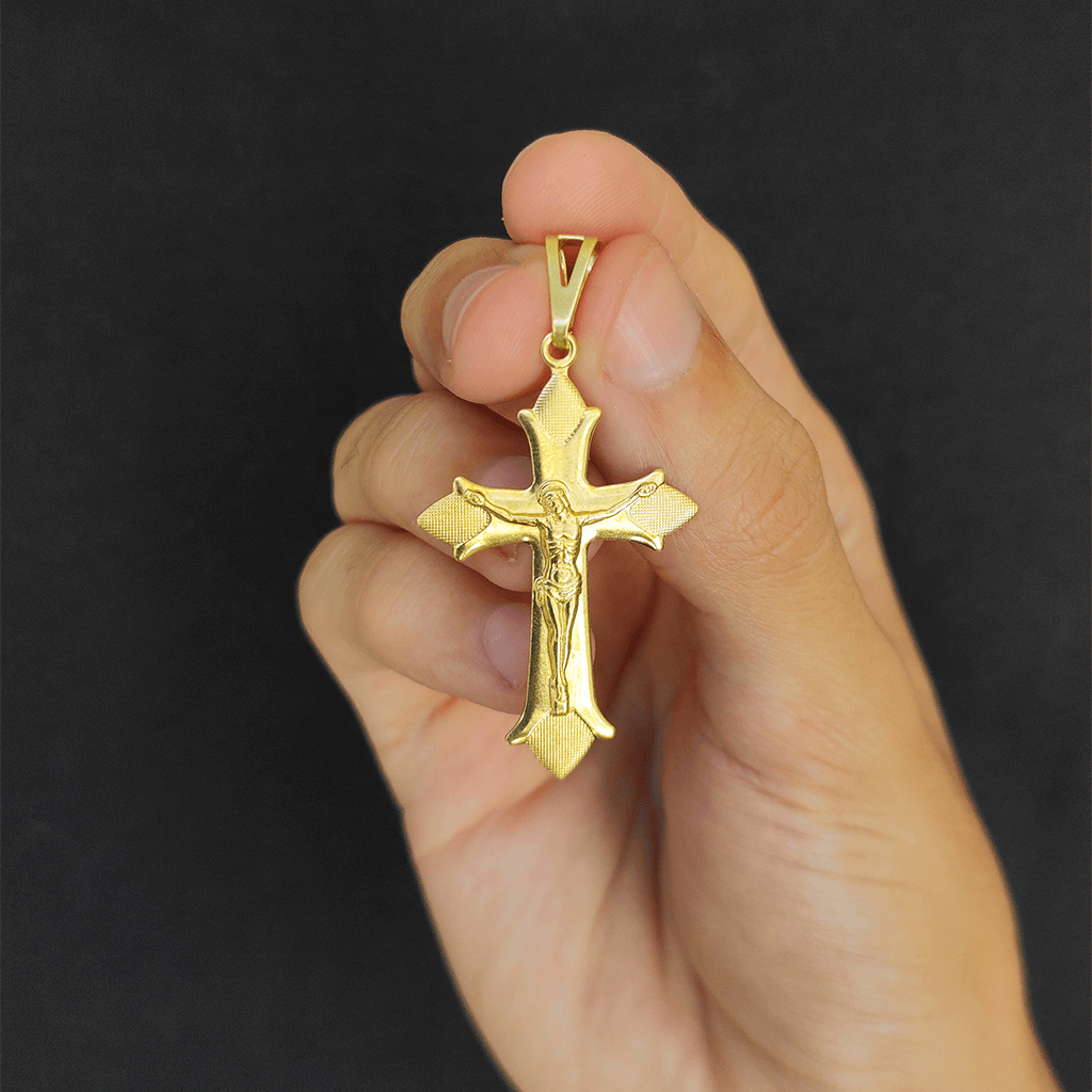 Pingente Cruz portuguesa Com Cristo 100% Moeda Antiga