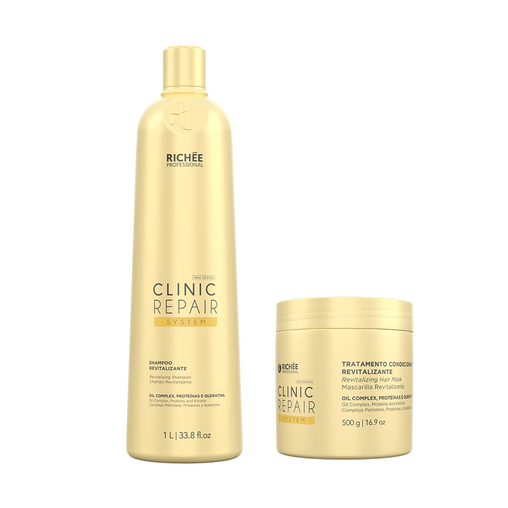 Kit Shampoo 1L e Máscara 500g Profissional Hidratação e Nutrição Clinic Repair Richée Professional em Oferta na Shopee