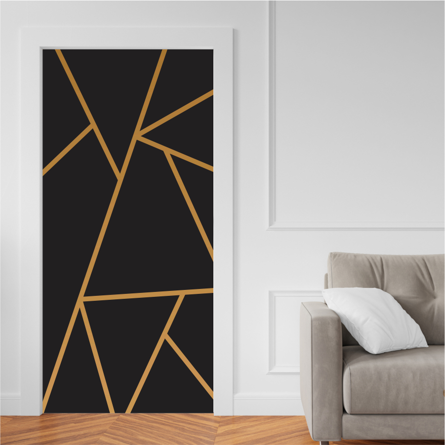 Adesivo para Portas de Madeira ou Vidro Papel de Parede Decoração Revestimento - Abstrato Amarelo e Preto_011.052