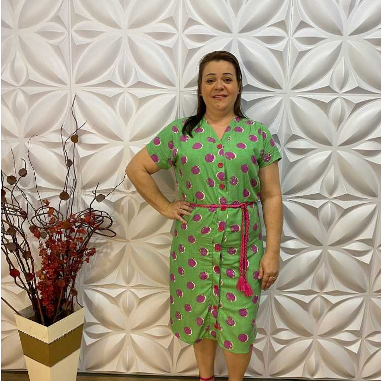 VESTIDO CHEMISE MIDI CASUAL EM VISCOSE, BOTÕES, FORRADA MODA EVANGÉLICA E SOCIAL