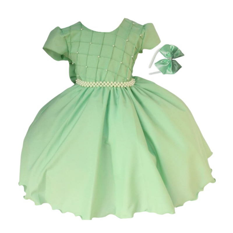 Vestido Infantil Festa Luxo Formatura Casamento Verde Menta com Tiara em Oferta na Shopee