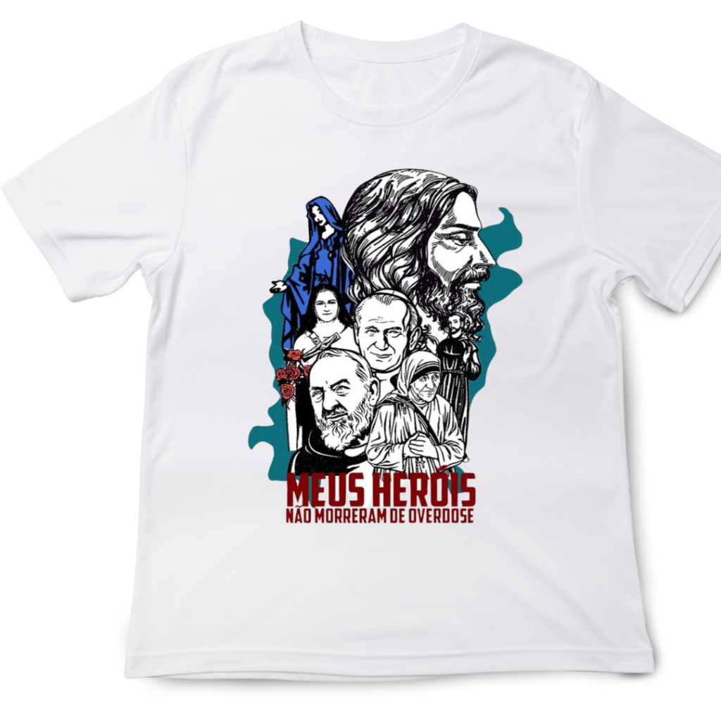 Baby Look Feminina Meus Heróis Jesus Cristo Santa Teresinha São João Paulo II Santa Dulce Nossa Senhora