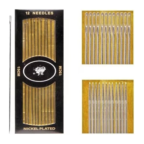 Agulha Mão Longa 15cm Para Artesanato Patchwork Bonecas em Tecidos 12 Unidades Nybc Aço Inox