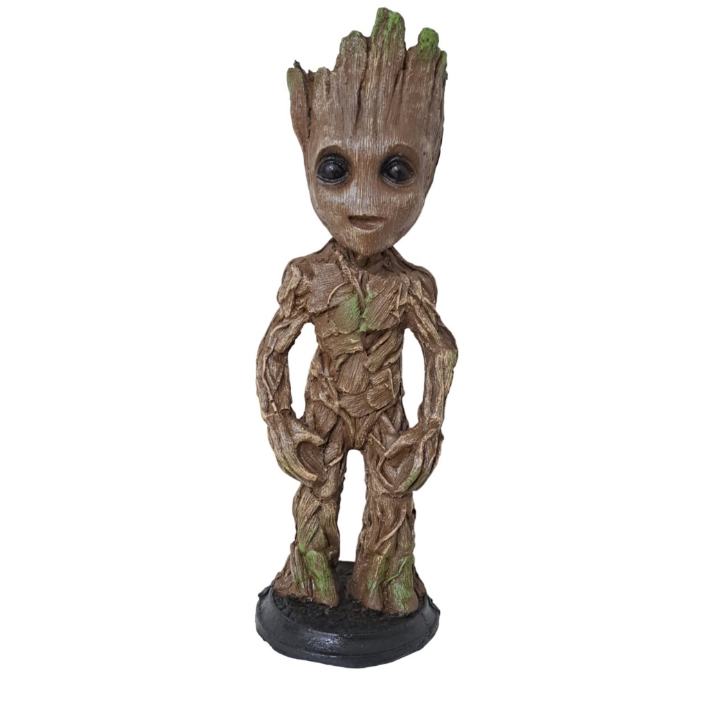 BONECO COLECIONÁVEL ESTÁTUA ACTION FIGURE BABY GROOT GUARDIÕES DA GALÁXIA MARVEL VINGADORES RESINA