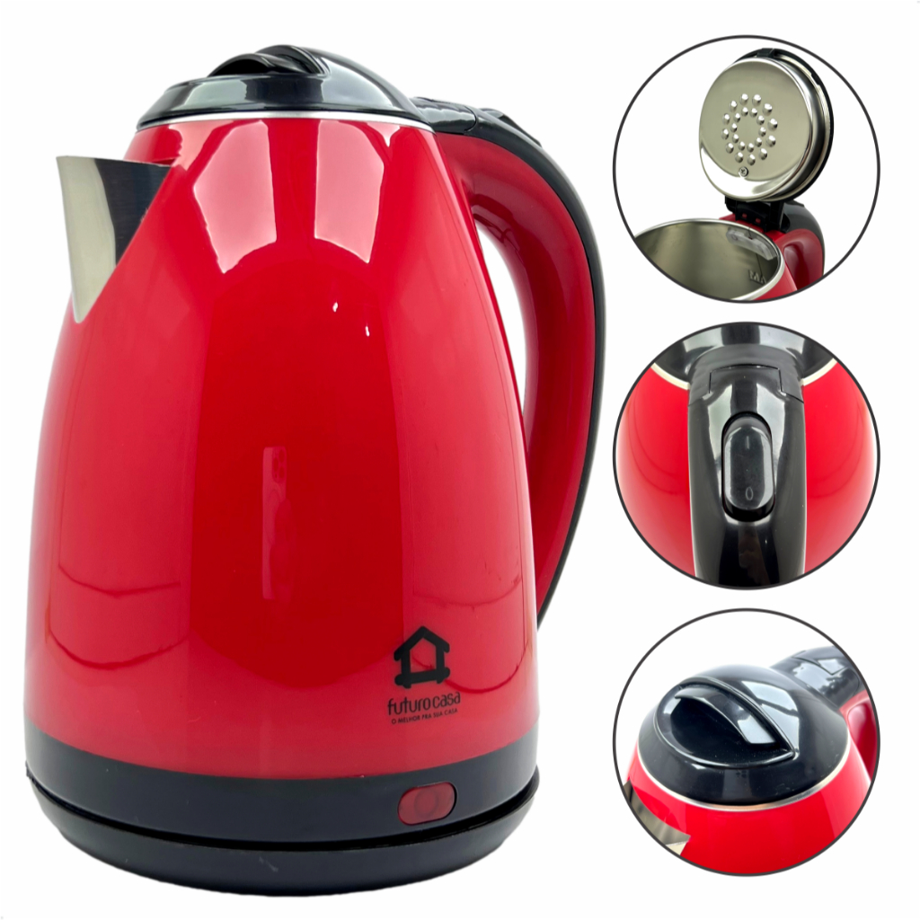 Chaleira Elétrica Jarra Térmica Bule Garrafa Inox Plástico 1,8 Litros 1800w Potência 220v Vermelho