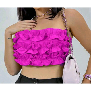 cropped top tomara que caia babados alfaiataria moda feminina A-5 em Oferta na Shopee