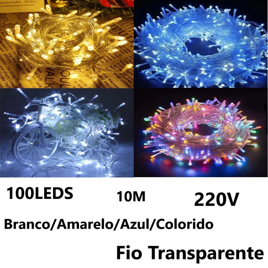 Pisca Pisca 10M 100 Leds 220V 8 Funções Fio Transparente Luz De Natal Forte Iluminação