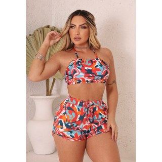 biquíni top e short conjunto moda praia piscina passeio academia em Oferta na Shopee