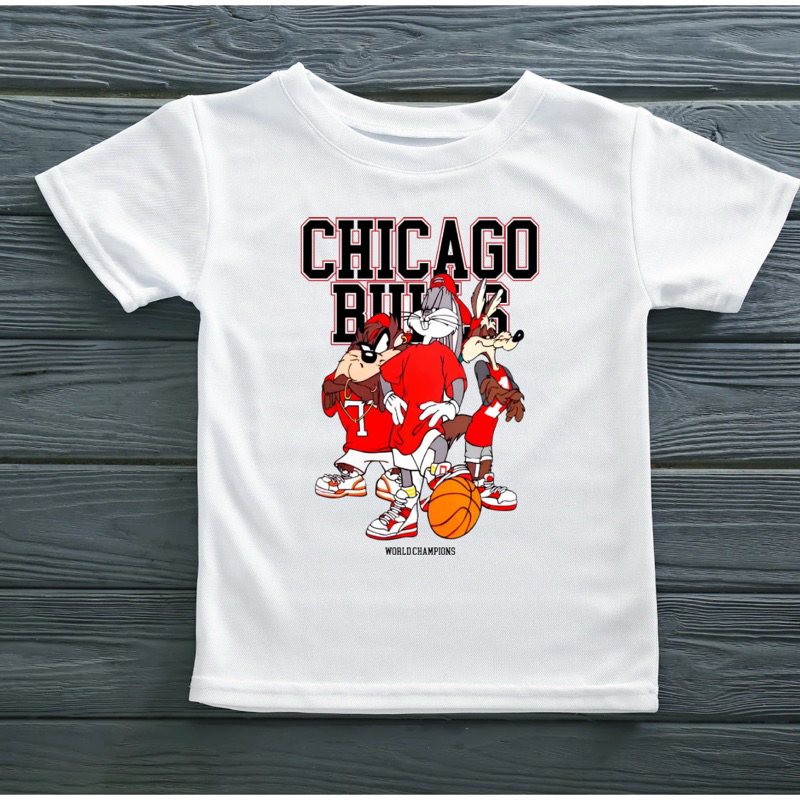 Camiseta Branco Unissex Chicago Bull Basquete Pernalonga Taz Infantil Plus Size