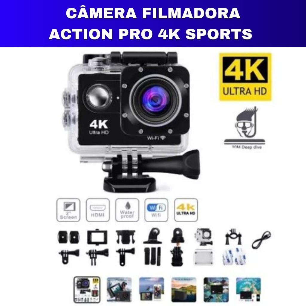 Câmera Filmadora Action Pro 4K Sports – ULTRA-HD com Wi-Fi Integrado