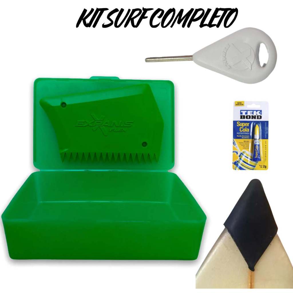 Kit Surf Completo: Caixa Para Parafina Prancha de Surf + Chave Quilha+ Protetor de Bico+Cola Tekbond