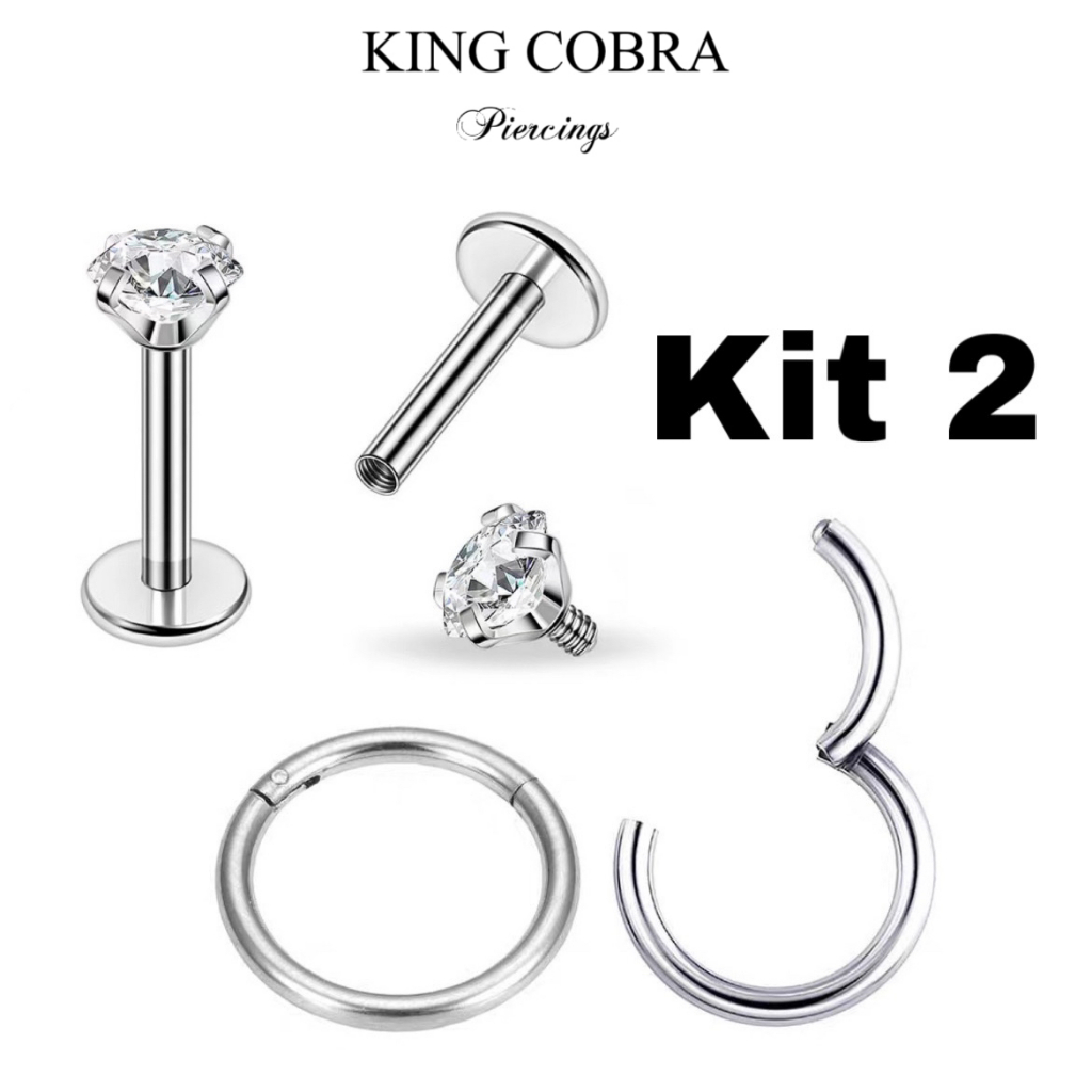 Kit 2 Piercing Labret Ponto De Luz e Argola Segmento Articulado Helix Tragus Conch Aço Cirúrgico (KA101+ KA201)