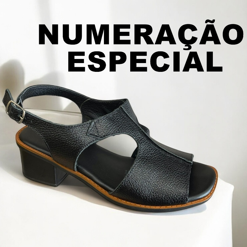 Sandália Feminina Numeração Grande Couro Social Salto Grosso Confortável Tamanhos 4592.08