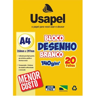 Bloco Para Desenho A4 Branco 140g Com 20 Folhas - Bloco Tecnico - Usapel em Oferta na Shopee