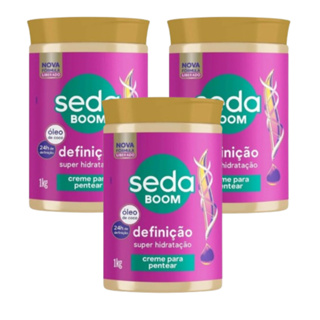 Kit c/3 unid Seda Boom Definição 1KG Creme para Pentear Super Hidratação em Oferta na Shopee