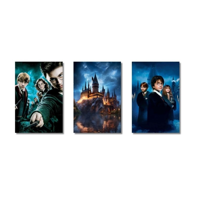 3 quadros decorativos harry potter hermione Ron hogwarts grifinoria sonserina lufa corvinal mdf