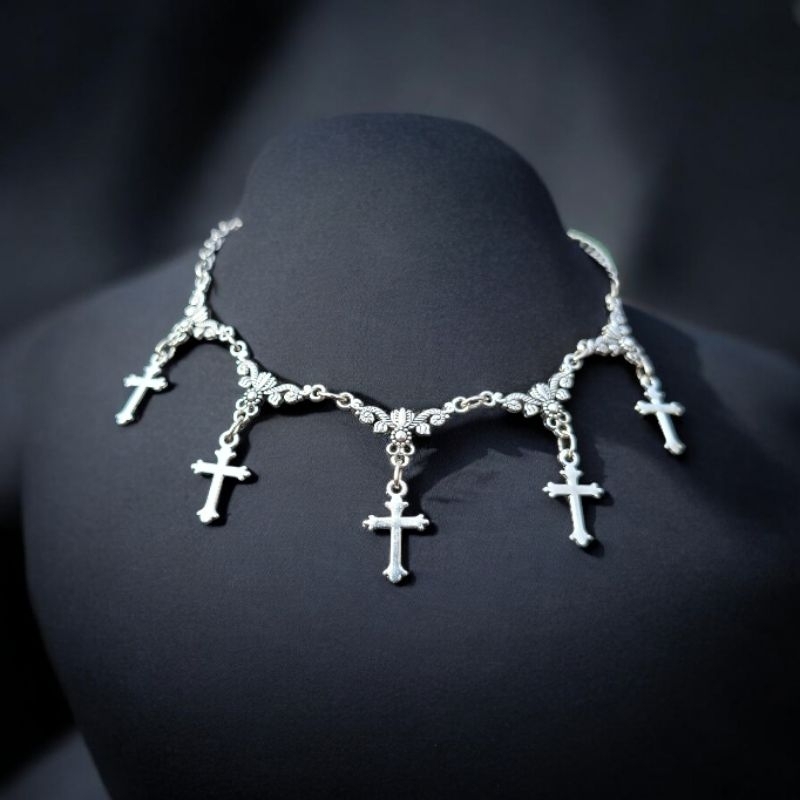 Gargantilha Choker Cruz Vitoriano Rock Goth Punk Gótico Inoxidável