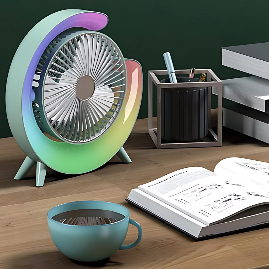 Detalhes do Ventilador de Mesa Silencioso Portátil Colorido RGB Desktopfan Vento Fresco Idali Life