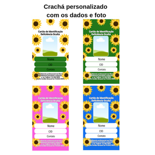 Crachá personalizado identificação deficiência oculta girassol em Oferta na Shopee