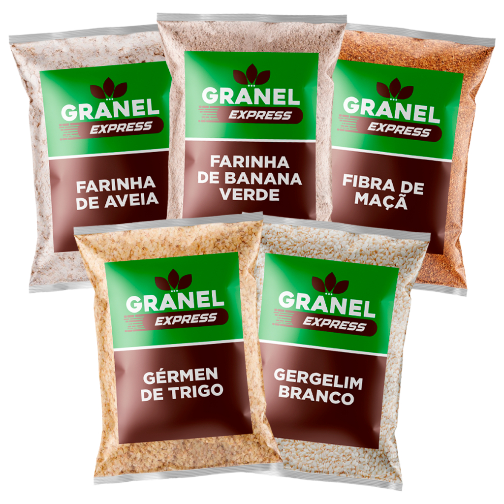 Kit Farinha Felicidade Completo Fibra de Maça Banana Aveia Gergelim Germen de Trigo em Oferta na Shopee