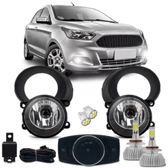 Kit Farol Milha Auxiliar Ford Ka e Ka Sedan 2015 16 17 18 Bt Mod Orig Com Molduras + Kit Super Led H11 6k