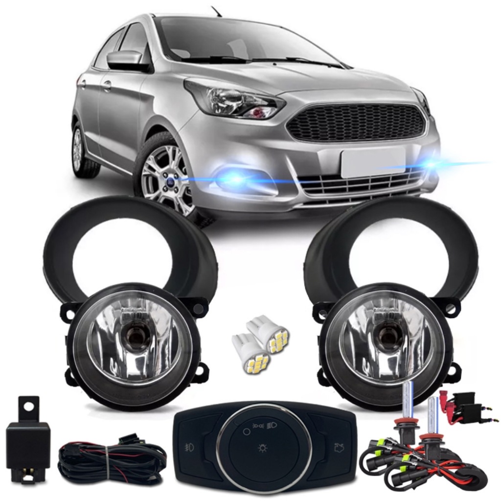 Kit Farol Milha Neblina Ford Ka e Ka Sedan 2015 2016 2017 2018 Bt Mod Orig Com Molduras + Xenon H11 8000k