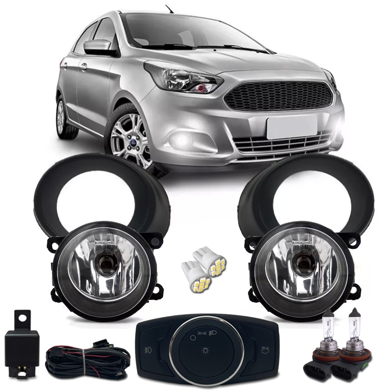 Kit Farol Milha Neblina Auxiliar Ford Ka e Ka Sedan 2015 2016 17 2018 Bt Mod Original Lampadas E Molduras