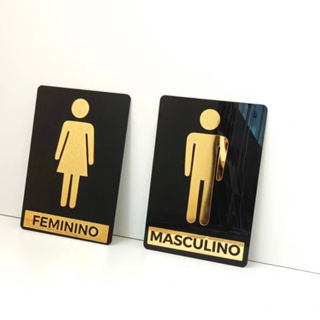 Kit Placas para Porta Banheiro Feminino e Masculino  Acrílico Espelhado - Placa Sinalização em Oferta na Shopee