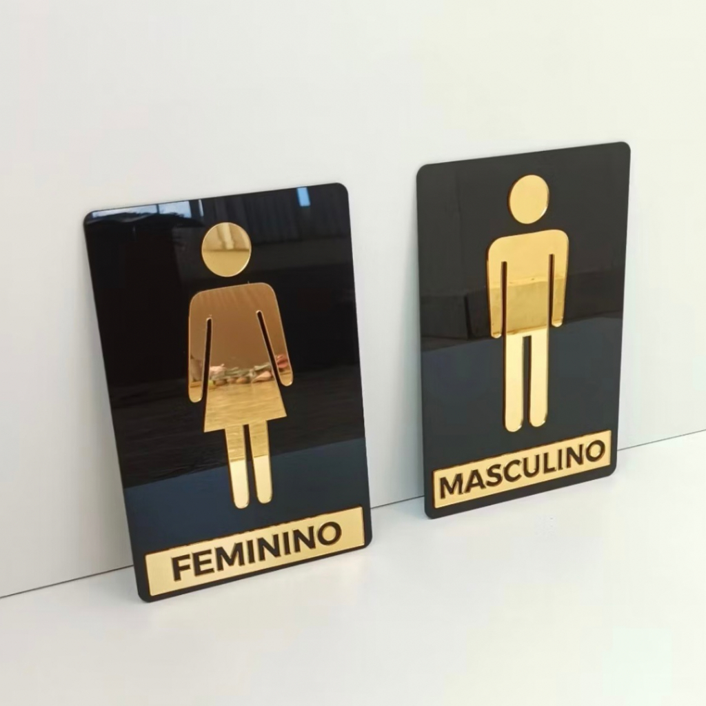 Kit Placas Acrílico Espelhado Porta Banheiro Wc Feminino e Masculino - Placa Sinalizadora Espelhada em Oferta na Shopee