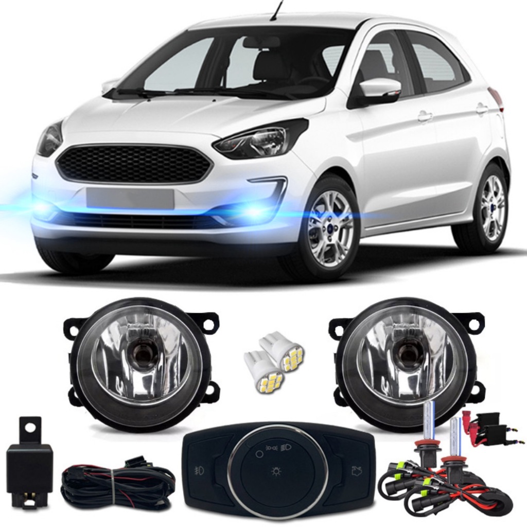 Kit Farol Milha Neblina Auxiliar Ford Ka e Ka Sedan 2015 2016 2017 2018 Bt Mod Original + Xenon H11 8000k