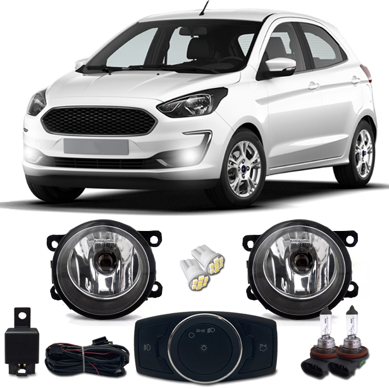 Kit Farol Milha Neblina Auxiliar Ka e Ka Sedan 2015 2016 2017 2018 Bt Mod Original Com Lampadas
