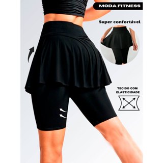Bermuda Saia Babado Cós Alto Cintura Alta Tapa Bumbum Tecido Grosso Poliéster em Oferta na Shopee