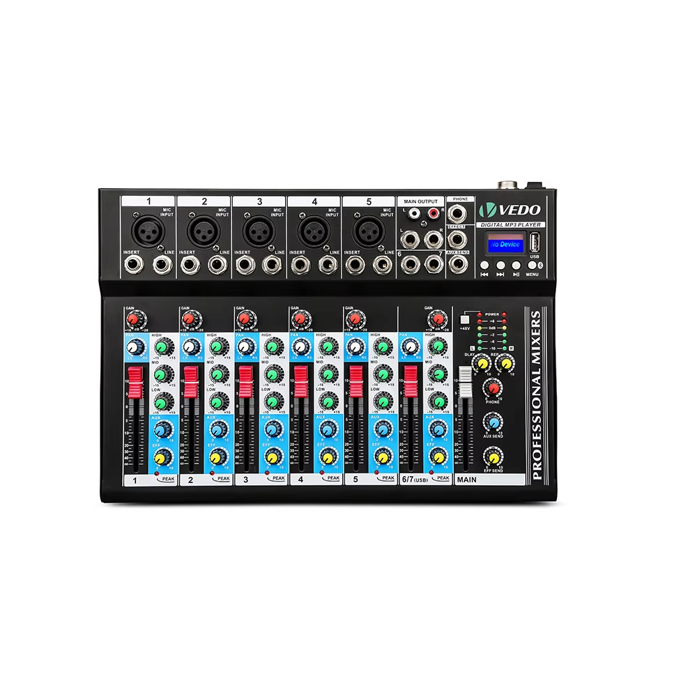VEDO 7 Channel Professional Portable Mixer Sound Mixing Console Play Record Computer Playback Mini Audio Mixer Broadcast