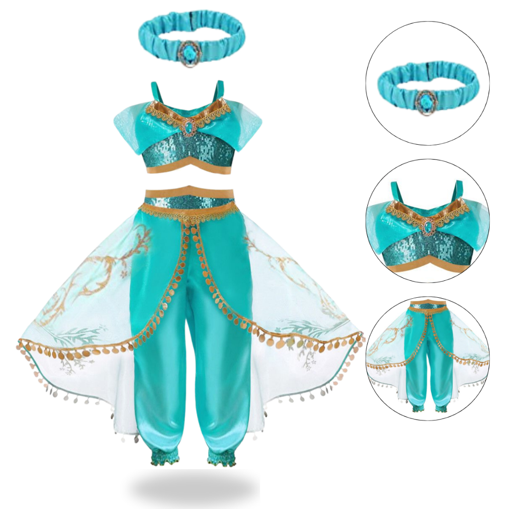 Fantasia Jasmine Princesa disney halloween dia das crianças em Oferta na Shopee